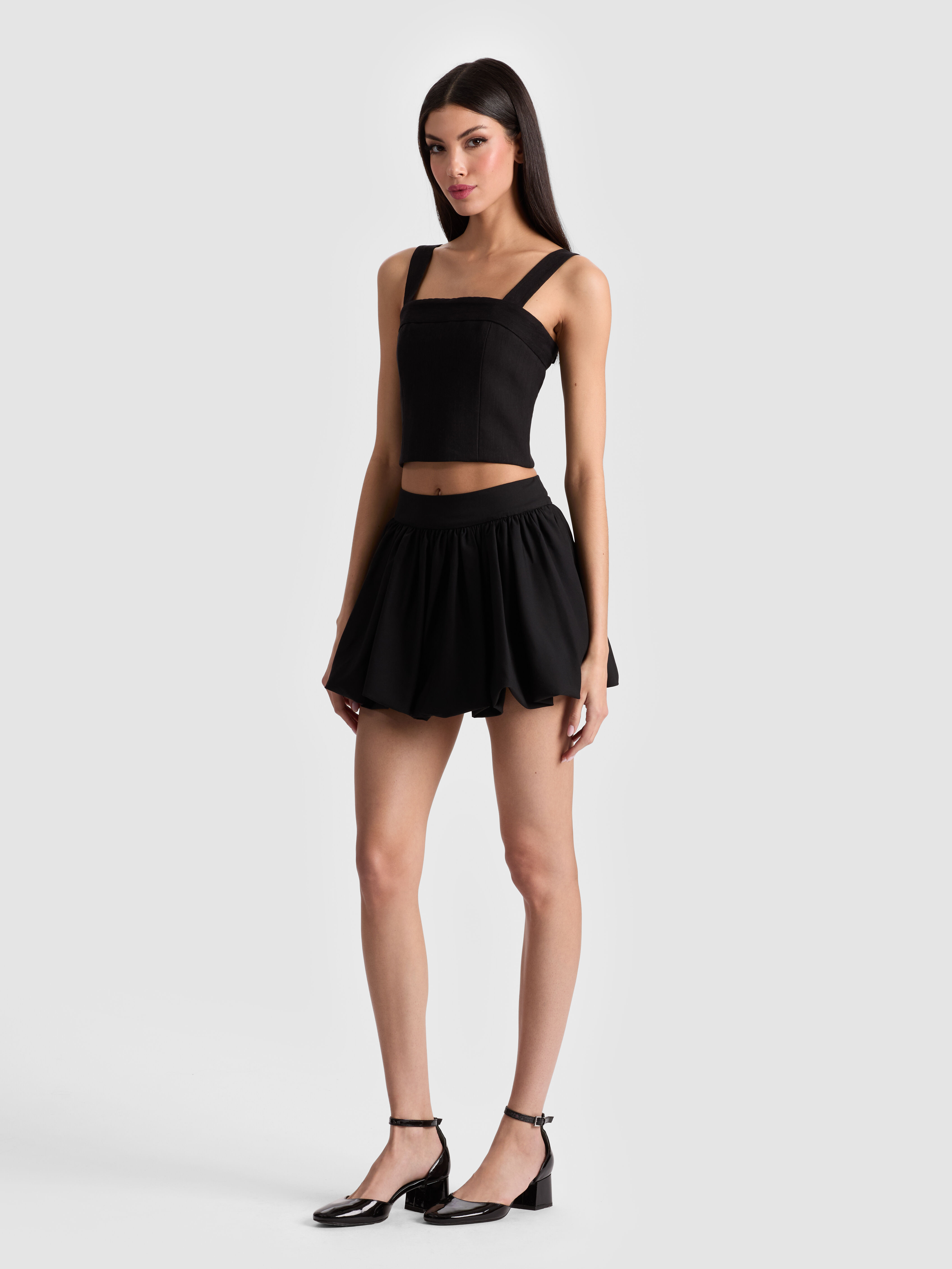 【Alice+Olivia】エミリーリネンミニスカート ブラック Emilie Linen Mini Skort In Black | Alice + Olivia