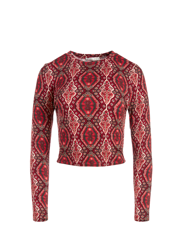 DELAINA CREW NECK CROP TOP - DIAMOND MAGIC BORDEAUX image 5 - Alice And Olivia