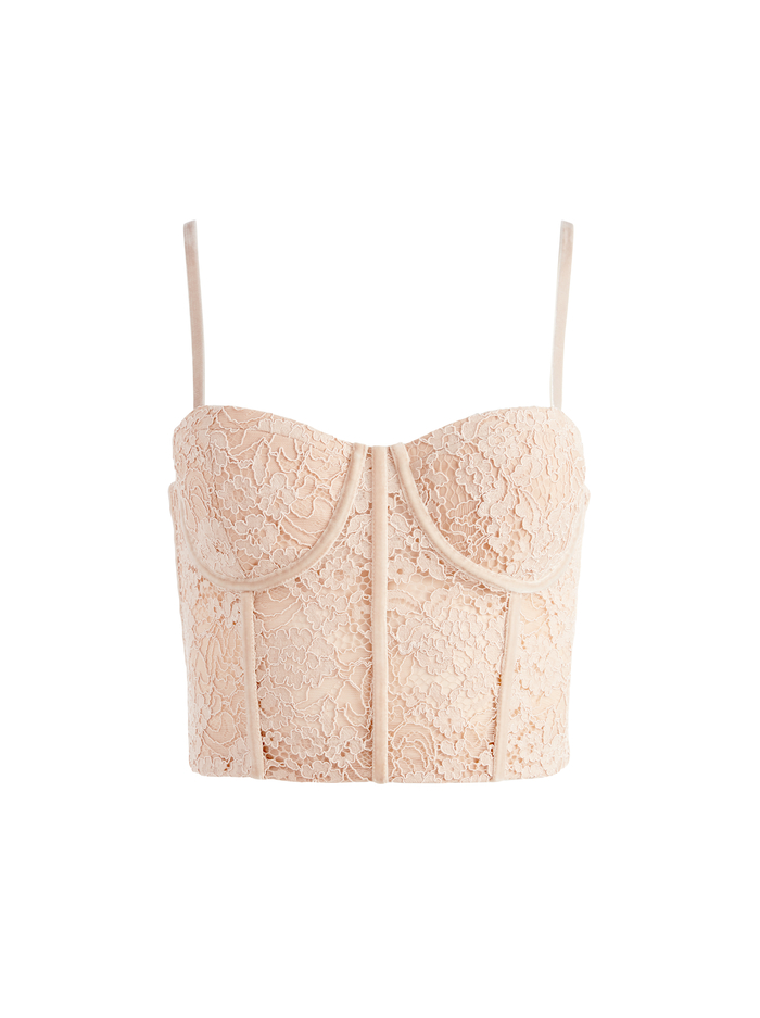 LORETTE LACE BUSTIER CROP TOP - ALMOND image 5 - Alice And Olivia