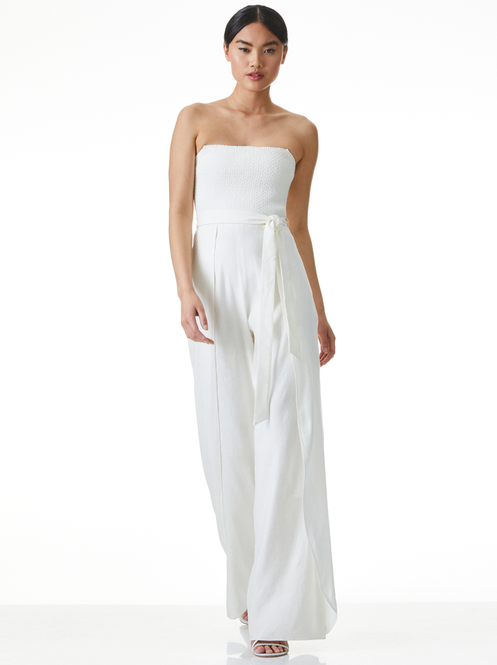 Bebe Strapless Jumpsuit In Off White | Alice And Olivia