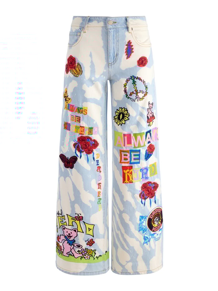 A+O X GRATEFUL DEAD AMAZING JEAN - INDIGO BLEACHED TIE DYE image 6 - Alice And Olivia