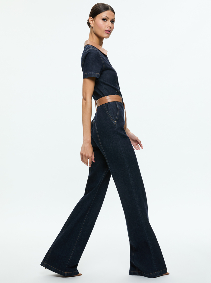 GORGEOUS WIDE LEG JUMPSUIT - DARK RINSE image 4 - Alice And Olivia