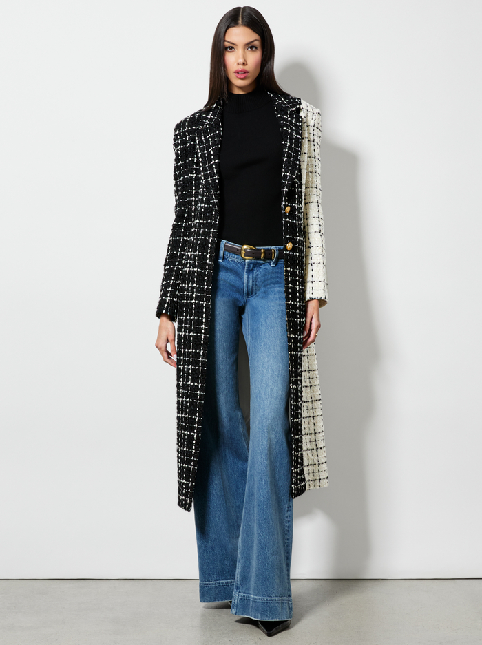 BRET LONG BLAZER - BLACK/OFF WHITE - Alice And Olivia
