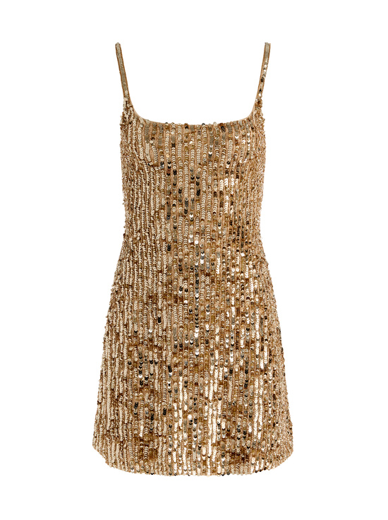 CHAMPAGNE/GOLD-NINA EMBELLISHED MINI DRESS