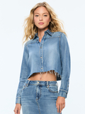 FINELY SHORT RAW HEM BUTTON DOWN WITH WESTERN DETAIL - BROOKLYN BLUE