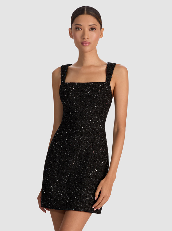 BLACK-KERIA EMBELLISHED TWEED MINI DRESS
