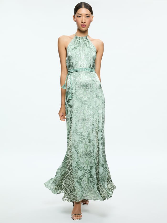 DANIKA HALTER MAXI DRESS WITH BELT - VANITY PISTACHIO image 4 - Alice And Olivia