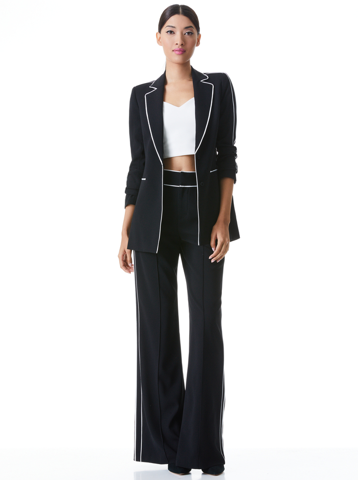 VALERIA PIPED FITTED BLAZER - BLACK/OFF WHITE image 4 - Alice And Olivia