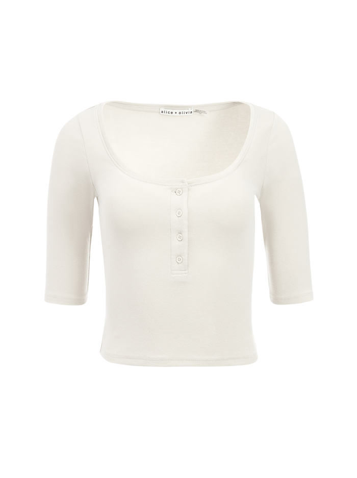 MINDY BUTTON FRONT TEE - NUDE image 5 - Alice And Olivia
