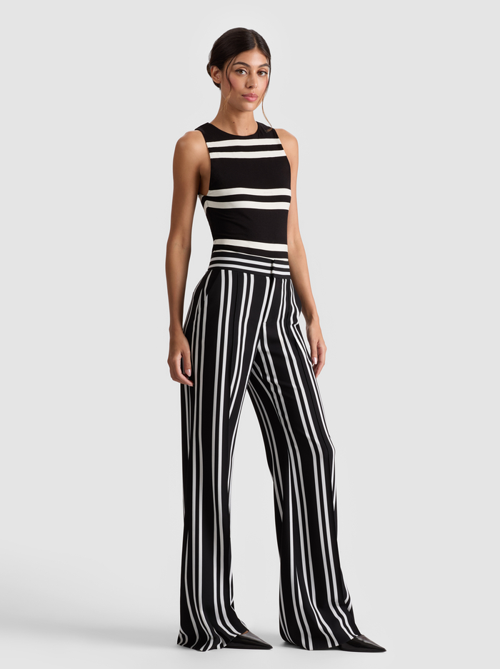 DYLAN PANT - PADDLEBOARD STRIPE BLACK/ECRU image 4 - Alice And Olivia