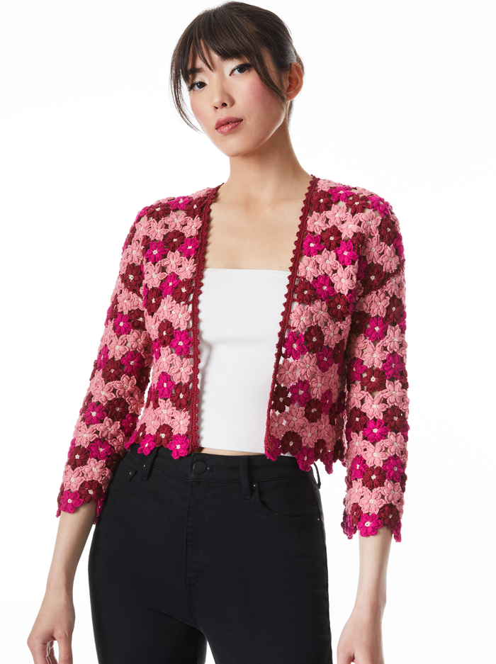 ANDERSON CROPPED FLOWER CROCHET CARDIGAN - MULTI - Alice And Olivia