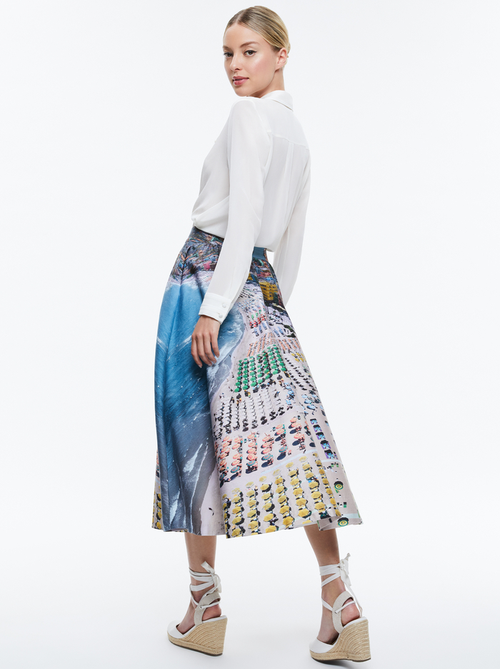 EARLA HIGH RISE FLARE SKIRT - WHISPERING WAVES image 3 - Alice And Olivia