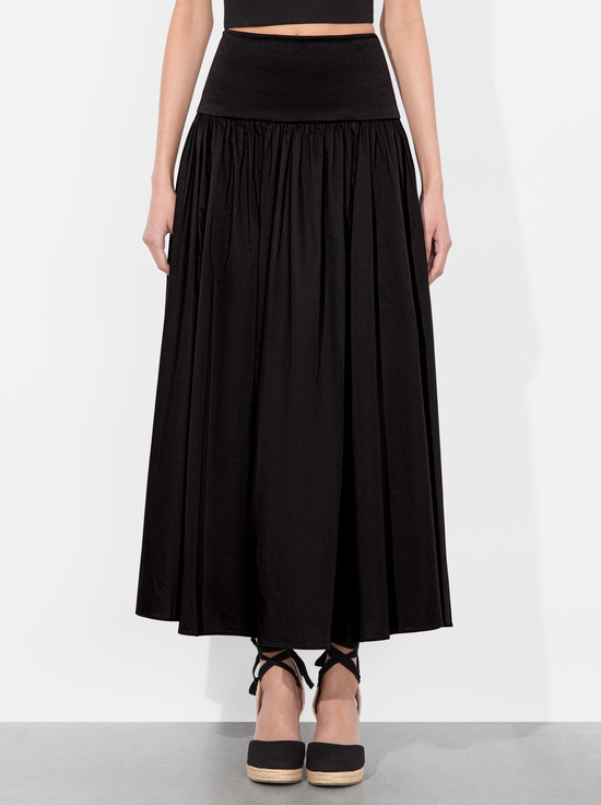 BLACK-ORIANA DROP WAIST MIDI SKIRT