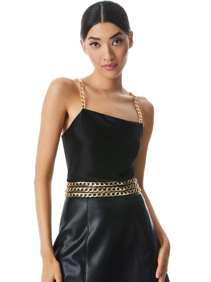 HARMON CHAIN STRAP TANK - BLACK - Alice And Olivia