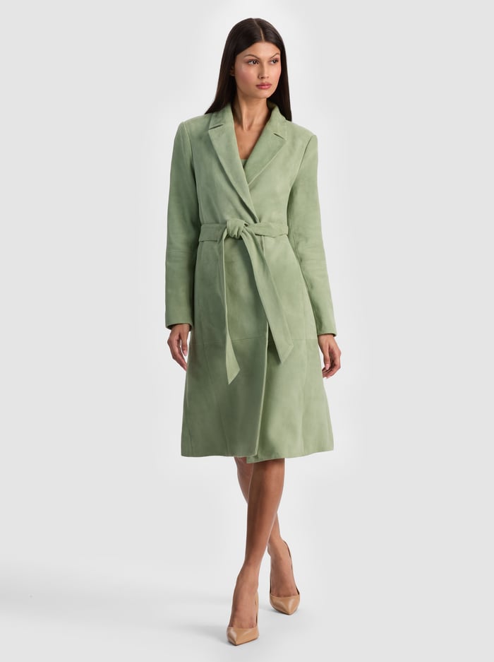 KARLEY SUEDE WRAP COAT - SAGE - ALICE + OLIVIA