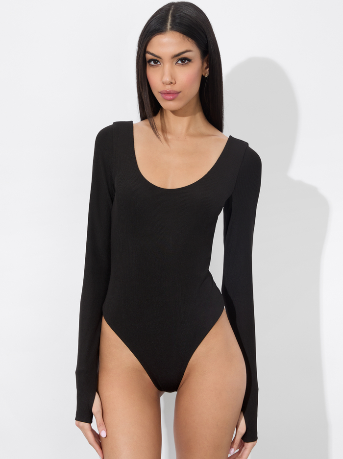 RHYS RIBBED BALLET BODYSUIT - BLACK - Alice And Olivia