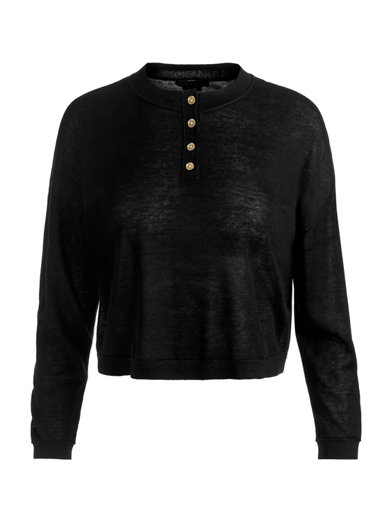BLACK-ALAINA LINEN HENLEY