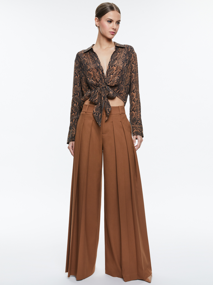 HANNON TIE FRONT BLOUSE - CAMEL/BLACK SNAKE image 5 - Alice And Olivia