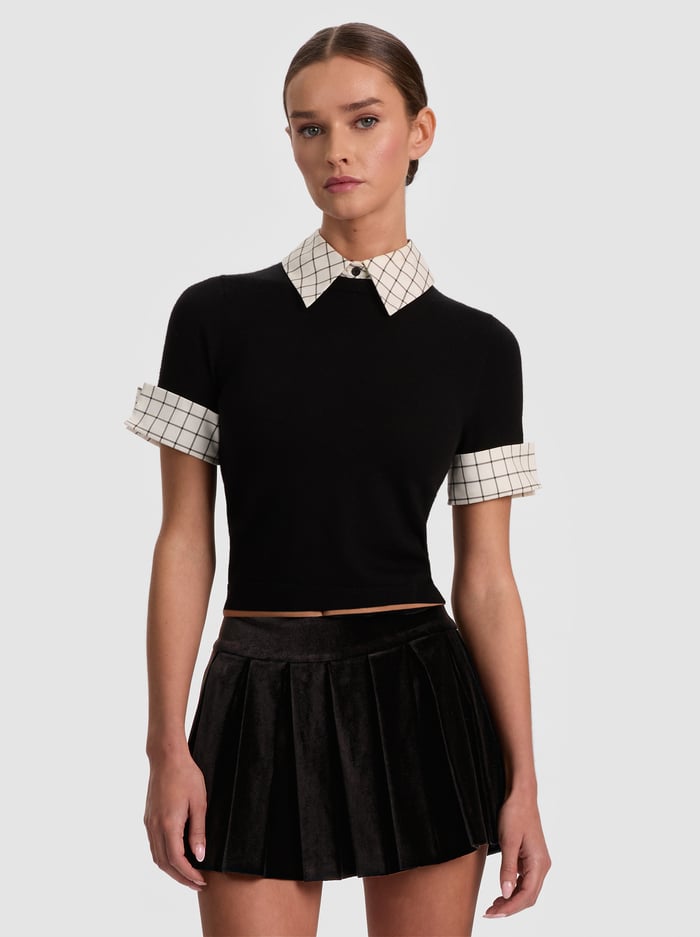 ASTER COLLARED PULLOVER - BLACK/SOFT WHITE - ALICE + OLIVIA