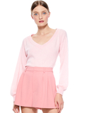 ANSLEY V-NECK BLOUSON SLEEVE SWEATER - BLUSH
