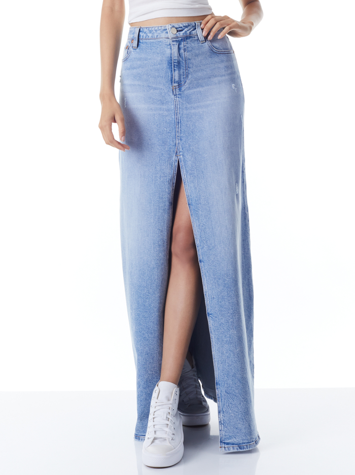 RYE HIGH WAISTED DENIM SKIRT - LIGHTNING BLUE - Alice And Olivia