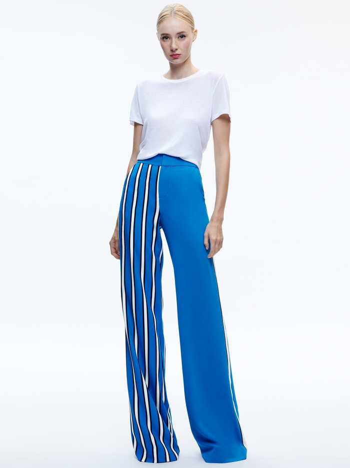 DYLAN HIGH RISE COLORBLOCK PANT - TEAKWOOD STRIPE FRENCH BLUE image 1 - Alice And Olivia