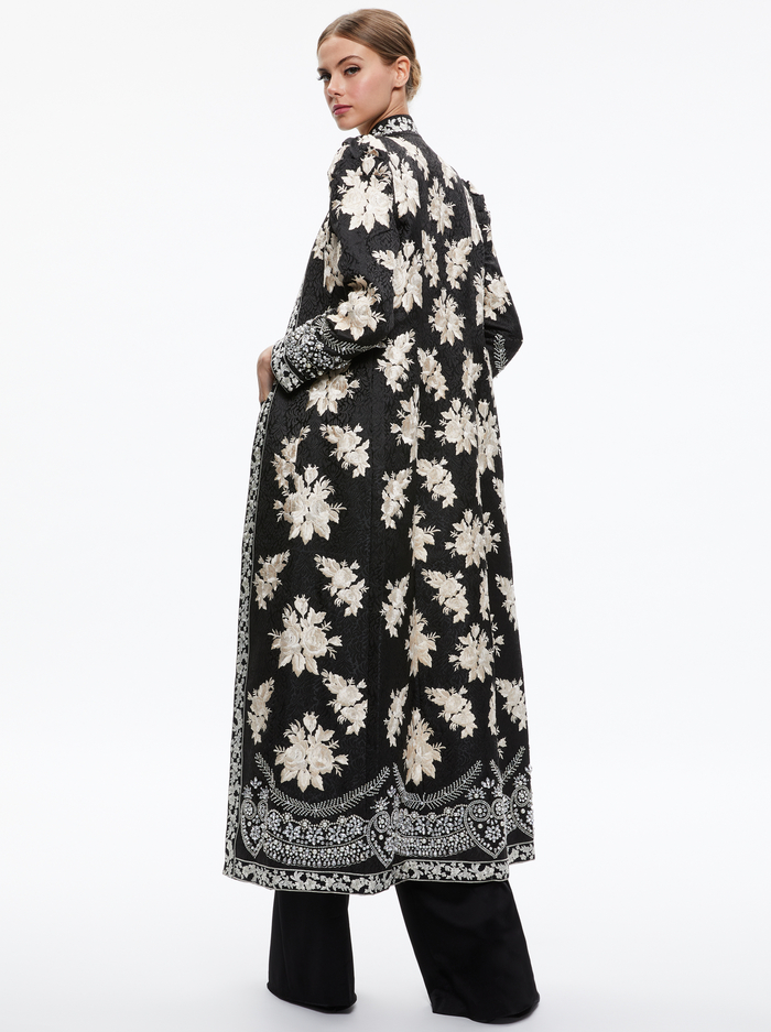 Thomas Embroidered Maxi Coat In Black/silver | Alice And Olivia