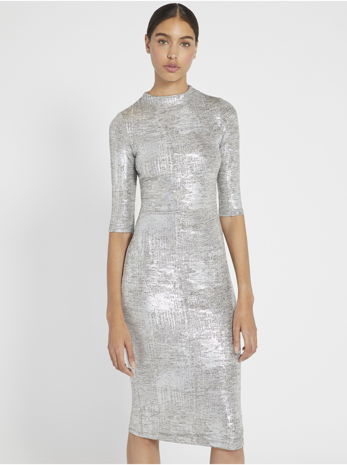 DELORA METALLIC FITTED MIDI DRESS - SILVER image 2 - Alice And Olivia