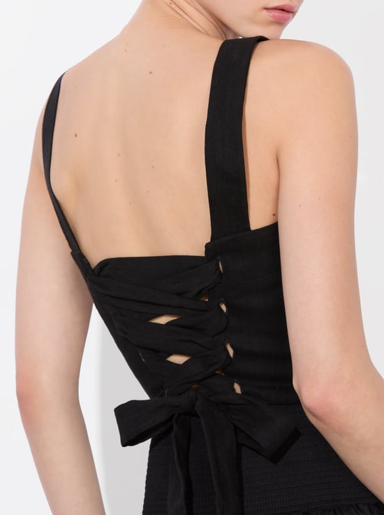 BLACK-NATALIA LINEN LACE UP TOP