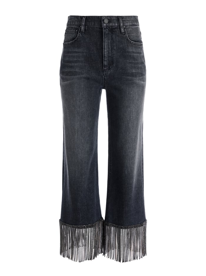 AMAZING CRYSTAL FRINGE HEM JEAN - MAYA CHARCOAL BLACK image 5 - Alice And Olivia