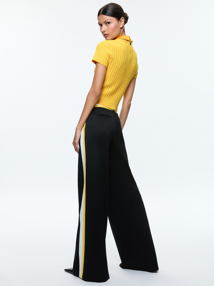 ABBOTT SHORT SLEEVE PULLOVER WITH WOVEN COLLAR - MUSTARD SEED image 2 - Alice And Olivia