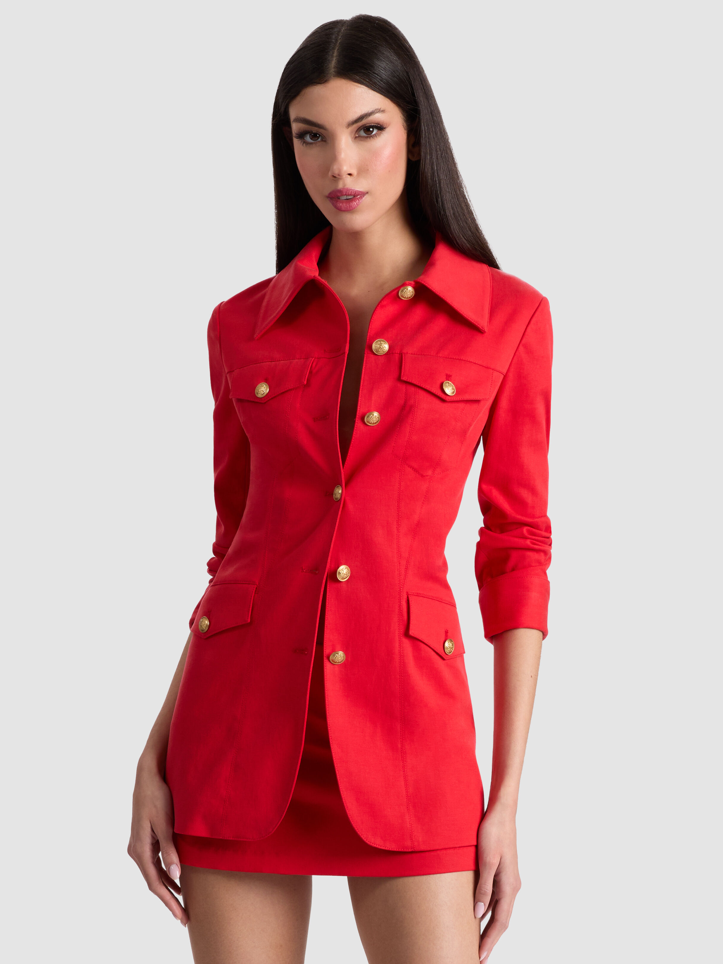 ALICE+OLIVIA ミリタリー ミドルジャケット DOROTHIE Dorothie Jacket In Bright Ruby | Alice + Olivia
