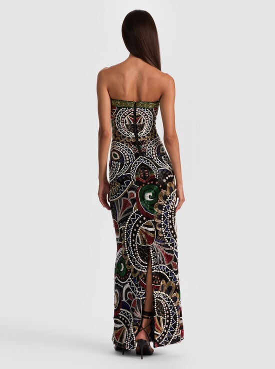 BLACK/MULTI-DELORA BEADED GOWN