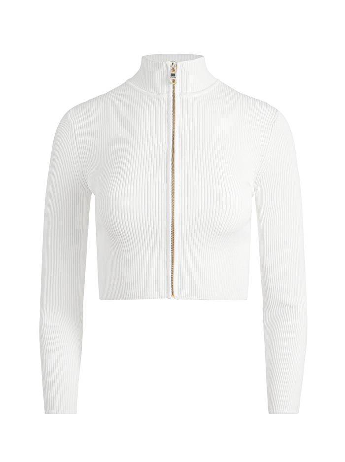 DORRIS RIBBED ZIP UP CARDIGAN - SOFT WHITE image 4 - Alice And Olivia