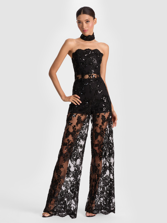 BLACK-GEORGIE EMBELLISHED LACE JUMPSUIT