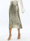 MAEVE SEQUIN KICK FLARE SLIP SKIRT - PALE GOLD