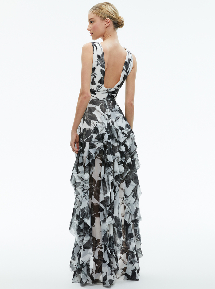 HOLLY LOW NECK ASYMMETRIC RUFFLED MAXI DRESS - STARGAZER OFF WHITE LG image 2 - Alice And Olivia