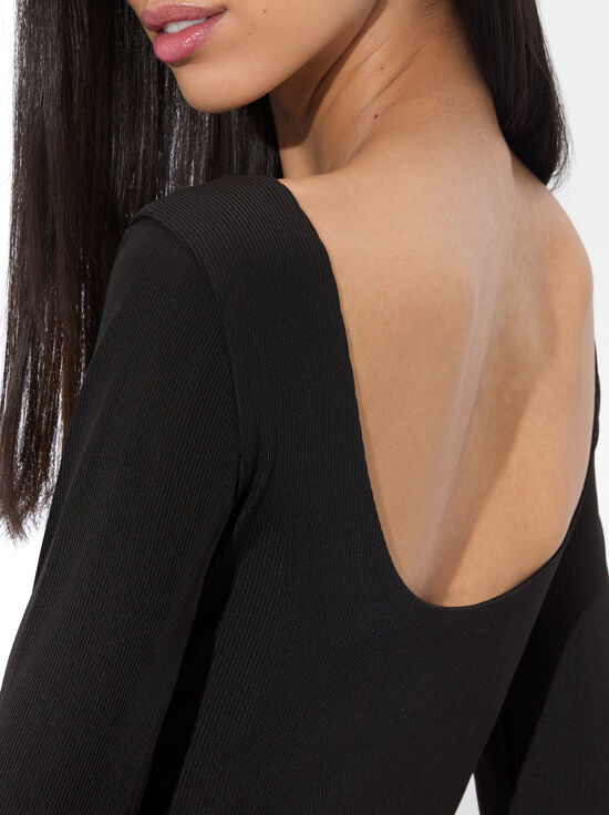 BLACK-RHYS RIBBED BALLET BODYSUIT