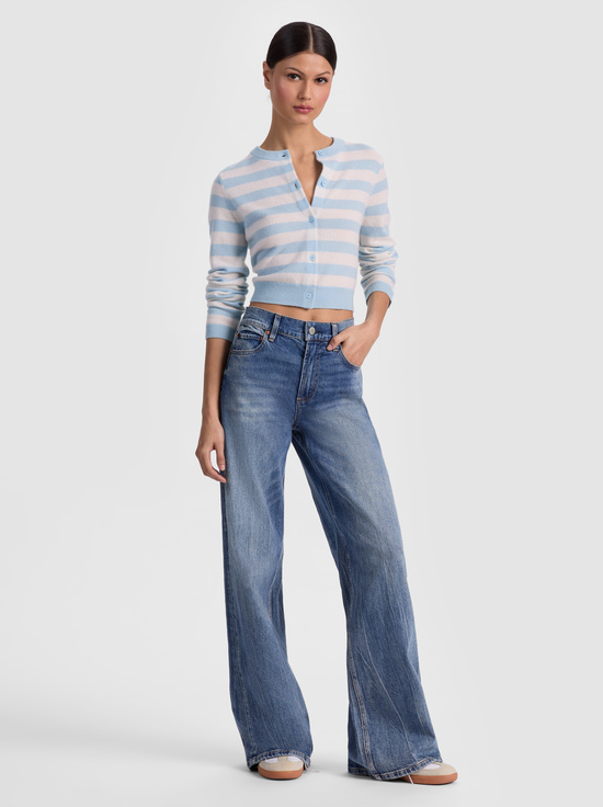 CAROLINA BLUE/ECRU-DOLLIE STRIPED CASHMERE CARDIGAN