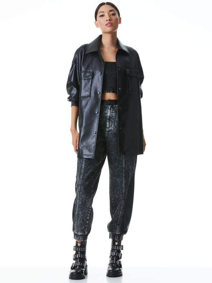 LANGSTON VEGAN LEATHER SHACKET - BLACK image 2 - ALICE + OLIVIA