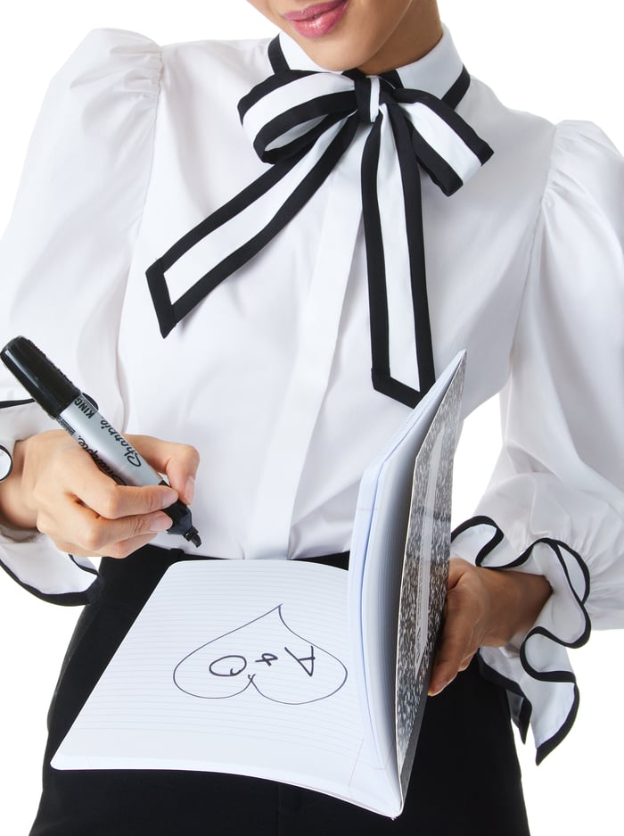 SHAREN PUFF SLEEVE BOW TIE BLOUSE - WHITE/BLACK image 3 - Alice And Olivia