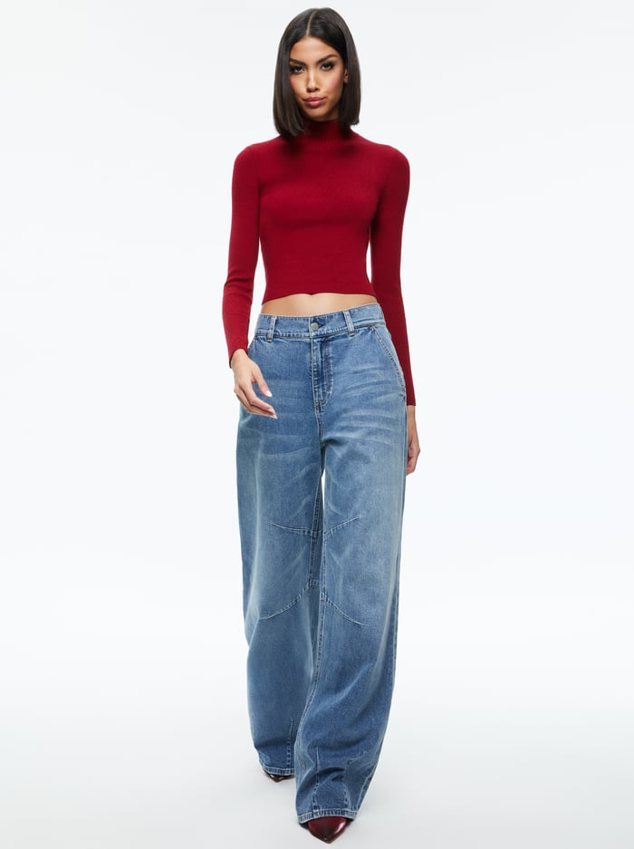 SENAIDA CROPPED MOCK NECK PULLOVER - BORDEAUX image 4 - Alice And Olivia