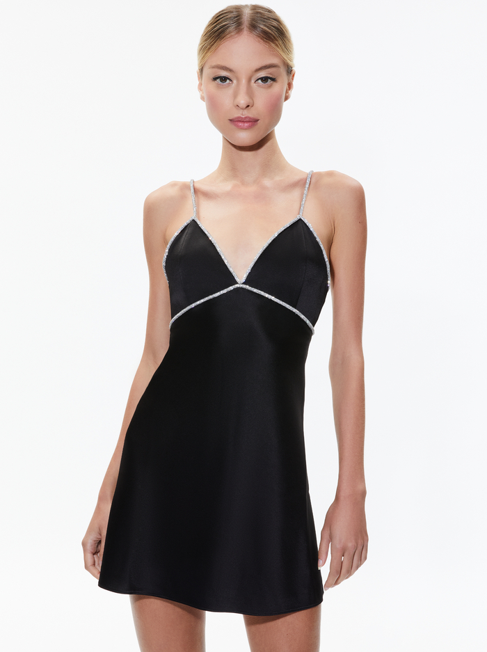 Julienne Embellished V-neck Mini Dress In Black | Alice + Olivia