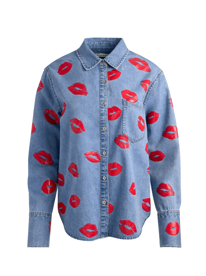 FINELY OVERSIZED BUTTON DOWN - DENVER BRIGHT BLUE image 5 - ALICE + OLIVIA