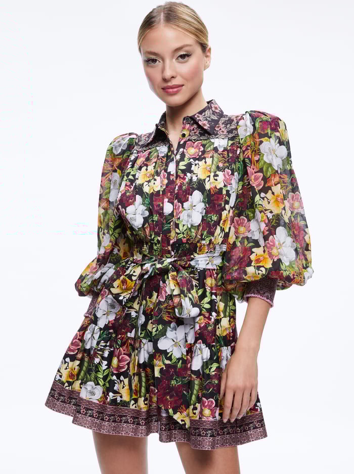 TIFFIE PUFF SLEEVE MINI DRESS - JUNIPER FLORAL BLACK image 2 - Alice And Olivia
