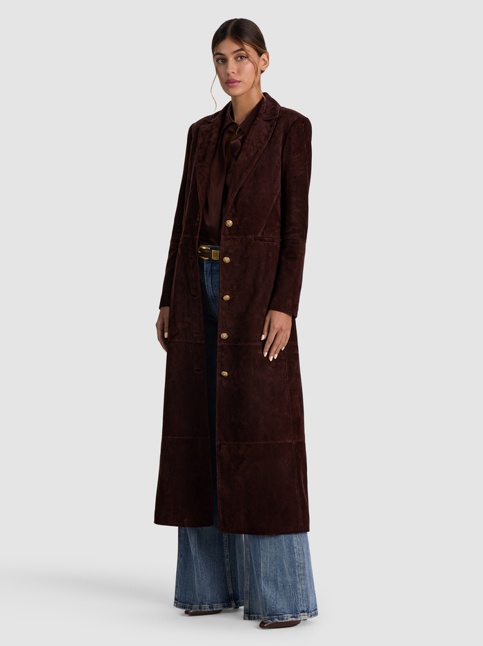 IRVIN SUEDE SLIM MAXI BLAZER - DARK CHOCOLATE image 1 - ALICE + OLIVIA