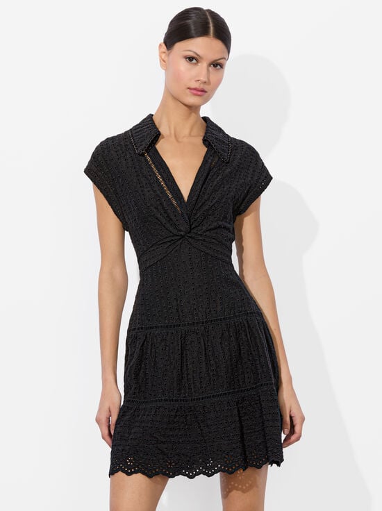 BLACK-MILA EYELET MINI DRESS