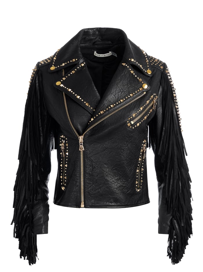 CODY FRINGE LEATHER JACKET - BLACK image 6 - Alice And Olivia