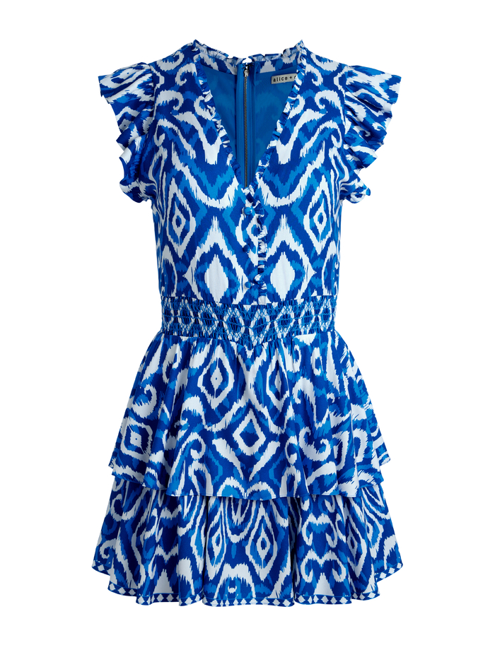 SYRLA V NECK RUFFLE ROMPER - ARTISAN IKAT FRENCH BLUE image 5 - Alice And Olivia