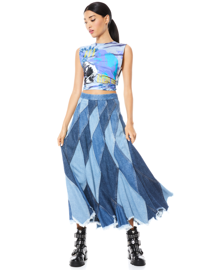 PIERRE PATCHWORK MIDI SKIRT - HAPPY GO LUCKY image 4 - Alice And Olivia